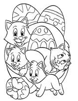 coloriage oeufs de paques et chatons